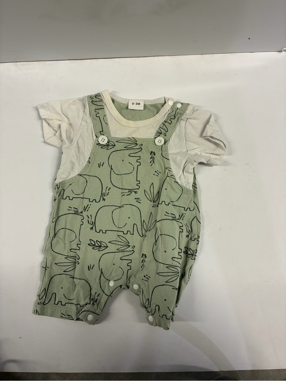 Baby Elephant Print Green Romper with White Tee